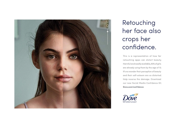 A woman's face reflecting the impact of a powerful, confident, and transformative ad campaign.