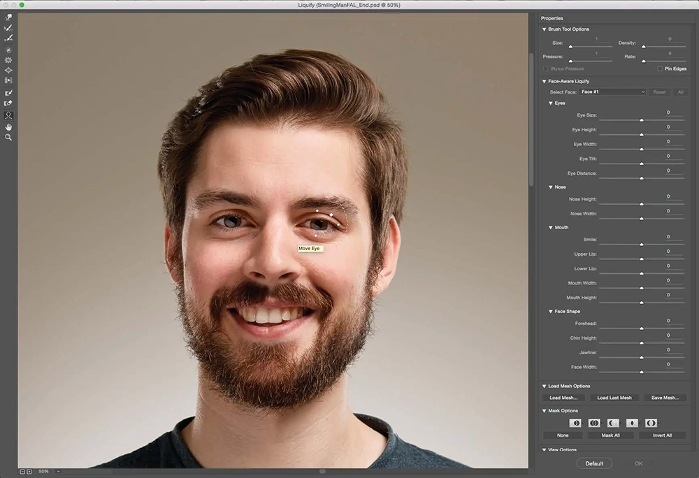 A photo of a man with a beard edited in Adobe Photoshop for website personalization.