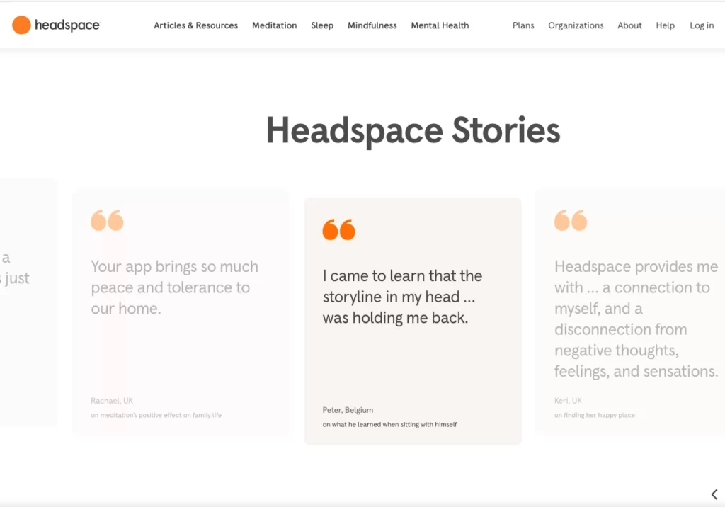 Customer Testimonials featuring the best headspace stories.