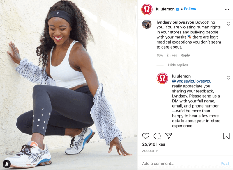 Lululemon provides social proof examples with many likes on Instagram.
