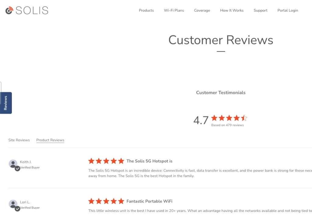A platform for customer testimonials and reviews, specifically designed for SolisWifi.