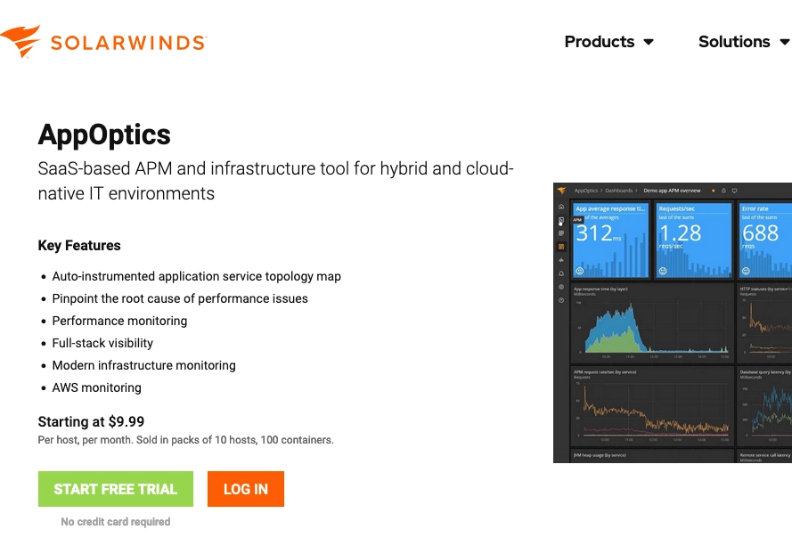 A screenshot of a website with Application Performance Monitoring.