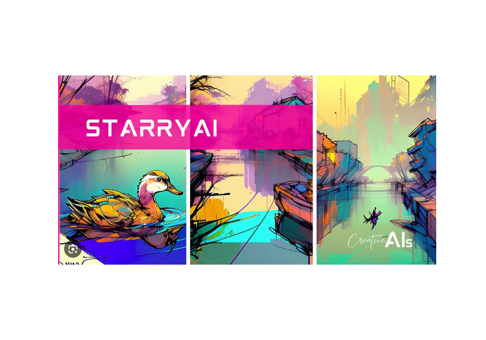 A series of pictures created using image generator tools with the word starryvai on them.