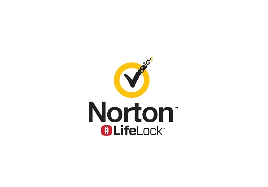 Logo of Norton LifeLock showcasing a stylized checkmark within a yellow circle, accompanied by a black key graphic, set against a white background for social proof ad purposes.