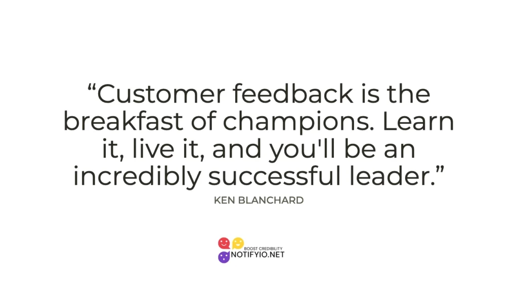 Inspirational quote graphic with the text: "customer review email is the breakfast of champions. Learn it, live it, and you'll be an incredibly successful leader." - Ken Blanchard.